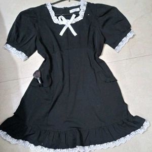 Cottage Core Black Dress With White Lace Lining