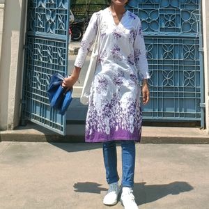 White And Lavender Kurta