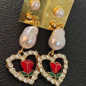 Rose Earrings Along With Pearl Studs