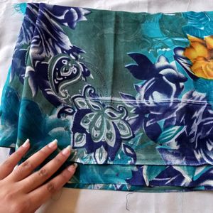 Blue Flower Print Saree