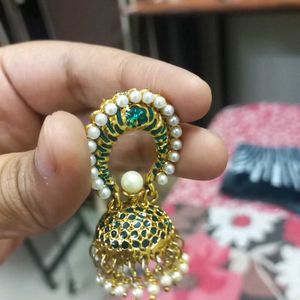 Green And Golden Ethnic Jhumka