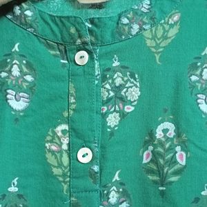 Anouk Dark Green Printed Cotton Kurta