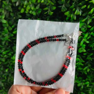 Pure Silver Red And Black Anklets