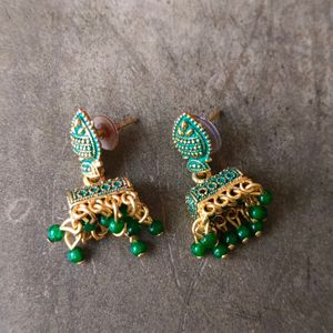 Dark Green And Golden Earrings