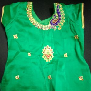 Pattu Pavadai Green And Gold Color Mixed