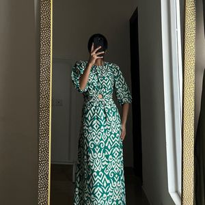 Printed Cut Out Ring Ruched Maxi Dress