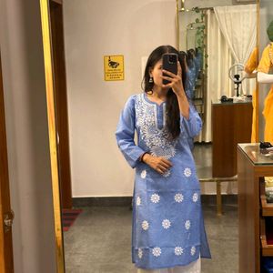 Blue Machine Work Kurti