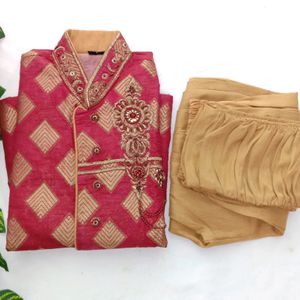 Red And Golden Colour Ethnic Wear (Boy's)