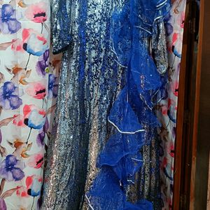 💙🤍Fish Cut Heavy Sequence Blue And Silver Gown