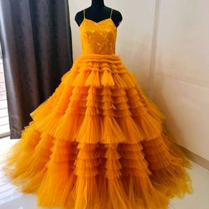 Designer Ruffle Gown 💛With Free HairAccessories😍