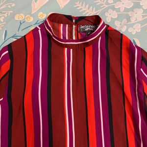 Maroon brown striped trendy top for women