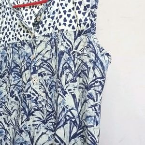 Blue Printed Cotton Top