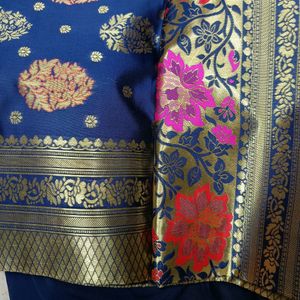 Brand New Navy Blue Banarsi Saree