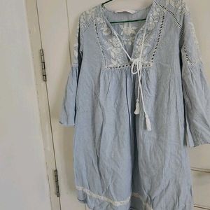 ZARA EMBROIDERED LIGHT BLUE TUNIC DRESS