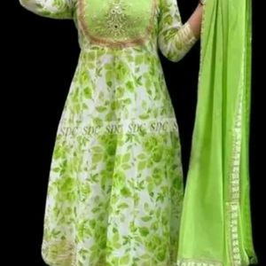 FLUORESCENT GREEN&WHITE KURTAPANT SET WITH DUPATTA