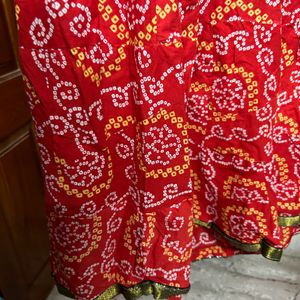 Red Authentic Rajasthani Badhni Printed Long Skirt