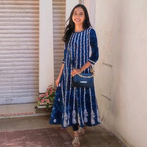 Tie & Dye Blue Embroidery Kurti