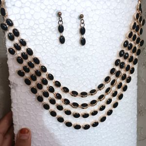 Black And Golden Multiple Layered Necklace Set.