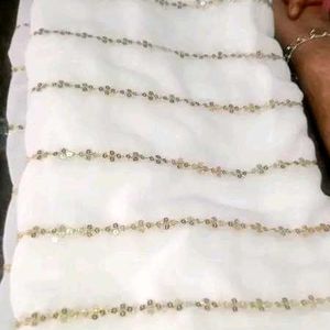 Party Wear White Colour Saree With Blouse Piece