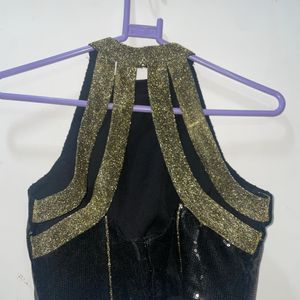 Sequins Blouse With Bright Gold Lured Straps