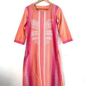 Light Orange Straight Fit Kurta (Women)