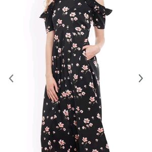 Plus Floral Printed Cold Shoulder Basic Jumpsuit