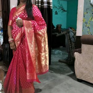 Beautiful Rose Pink Saree With Stitched Blouse