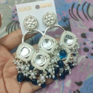 Jhumke Blue Kundan Earrings For Wedding