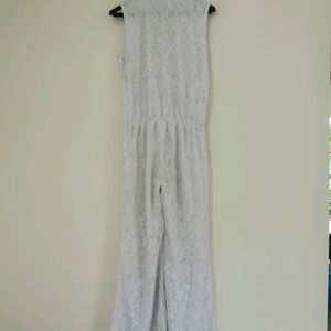 White Net Fabric Jumpsuit