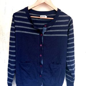 Dark Purple Striped Cardigan Sweater (Women)