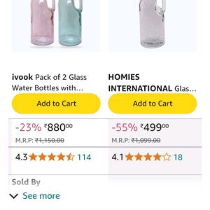 Glass Handle Water Bottle 1 Ltr (3 Pcs)