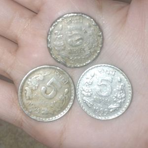 3 Different Year Coins 5rs Hyderabad Mint