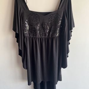 Black Butterfly Deep Neck Top