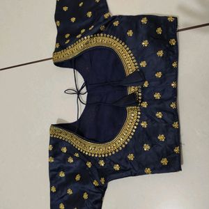 Navy Blue Beautiful Embroidery Design Blouse