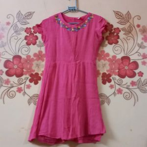 Dress For Girls With Neck Embroidery