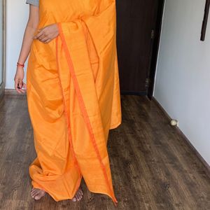 Beautiful Coral Orange Saree With Blouse