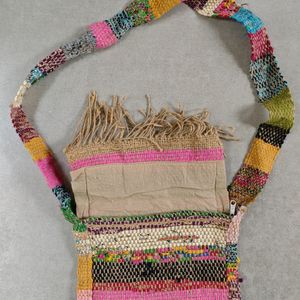 Colourful Unisex Handwoven Sling Bag With Zipper