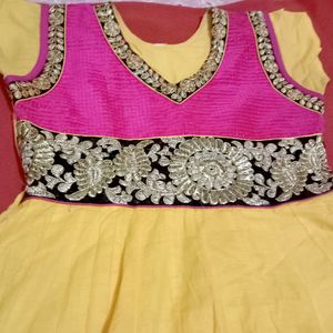 Beautiful Anarkali Dress (Yellow-Pink)