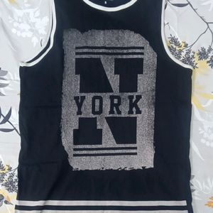 Here&Now Black Printed Sleeveless Tank T-shirt