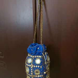 Royal blue colour potli bag..