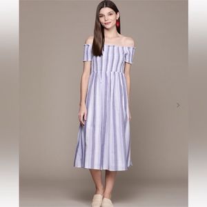 LABEL RITU KUMAROff-Shoulder Smocked A-line Dress