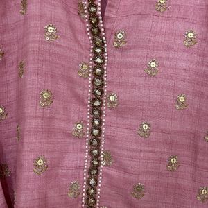 Pink Embroidered Art Silk Kurta