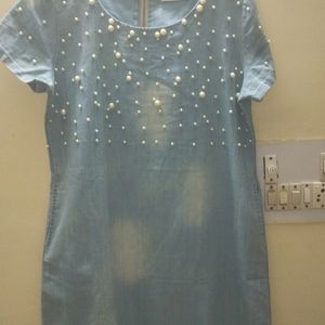 Beautiful Denim Tunic With Pearl Work