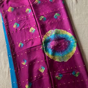 Pink And Blue Silk Saree