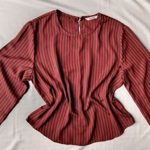 New Snidel Stripped Maroon Crop Top