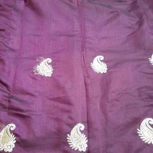 Dark Purple Embroidery Work Saree with Blouse