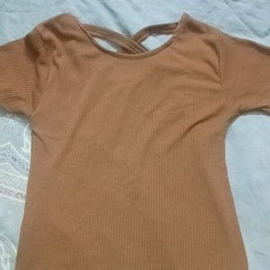 Brown Fitted Top With Design At Back