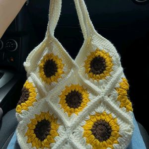 Crochet sunflower tote bag