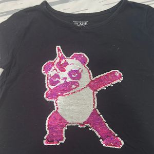 Girls T-shirt With Sequence Panda Design