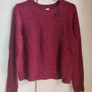 Maroon Knit Casual Top By H&M